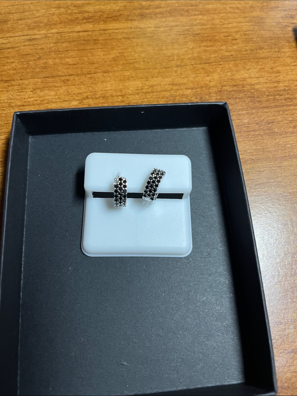 Sterling Silver Black Crystal Hoop Earrings